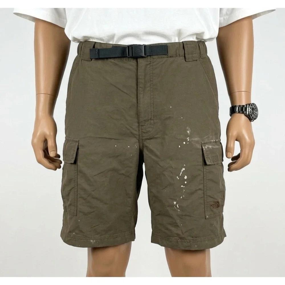 The North Face Nylon Cargo Shorts Mens L Brown Belted Gorpcore Trail Hike Stains